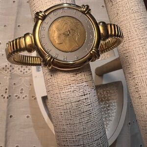 Toscana Italiana Gold Plated Spiga Coin Bracelet Chain Bracelet 7”